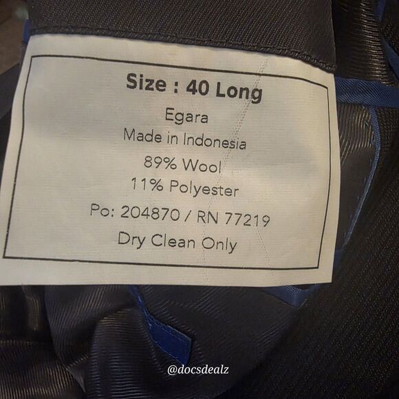 EGARA Suit Jacket Men's Black Slim Fit Wool Blend 40 long - Picture 8 of 8